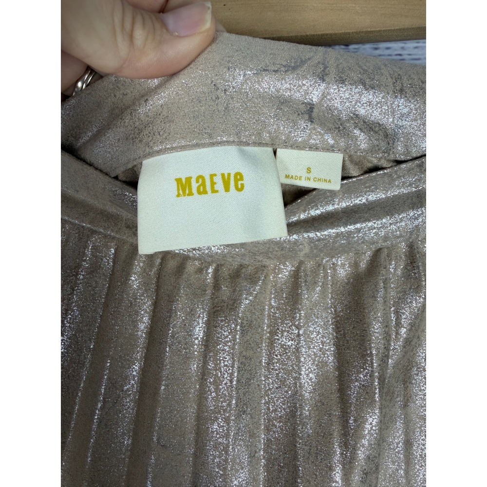 Maeve Metallic Pleated Midi Skirt Champagne Taupe S - Picture 3 of 6